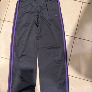 Adidas Women's Gray Joggers with Purple Stripes